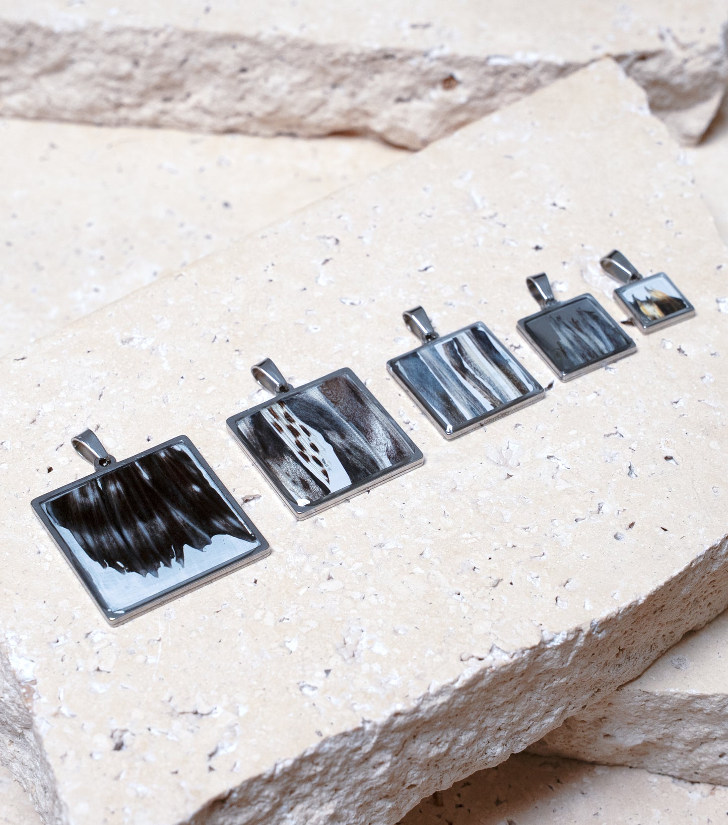 Composition Pendant — Stainless Steel Square, 18mm
