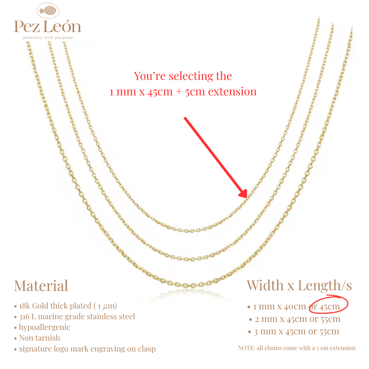 Signature Anchor Cable Chain - Gold / 1mm / 45cm