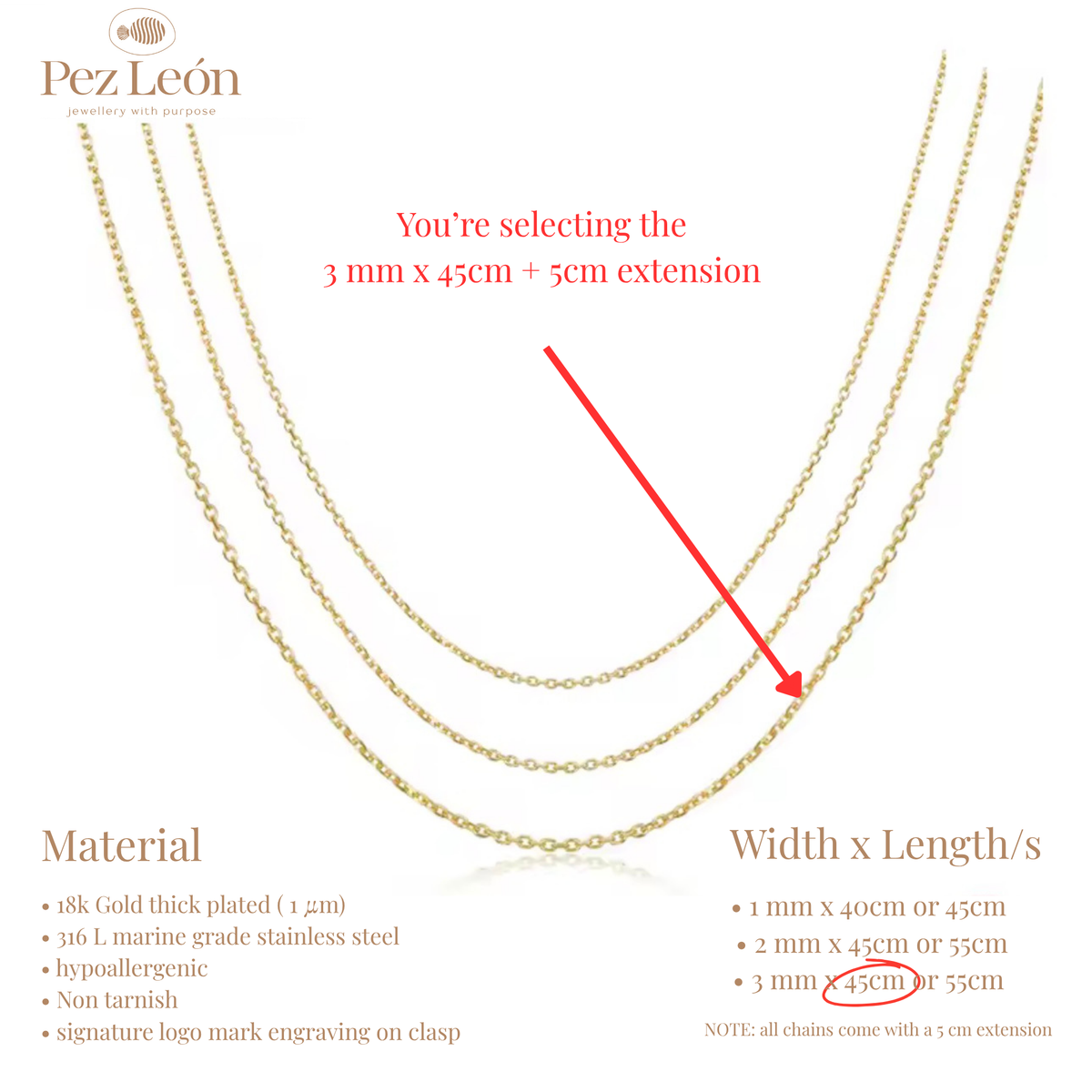 Signature Anchor Cable Chain - Gold / 3mm / 45cm