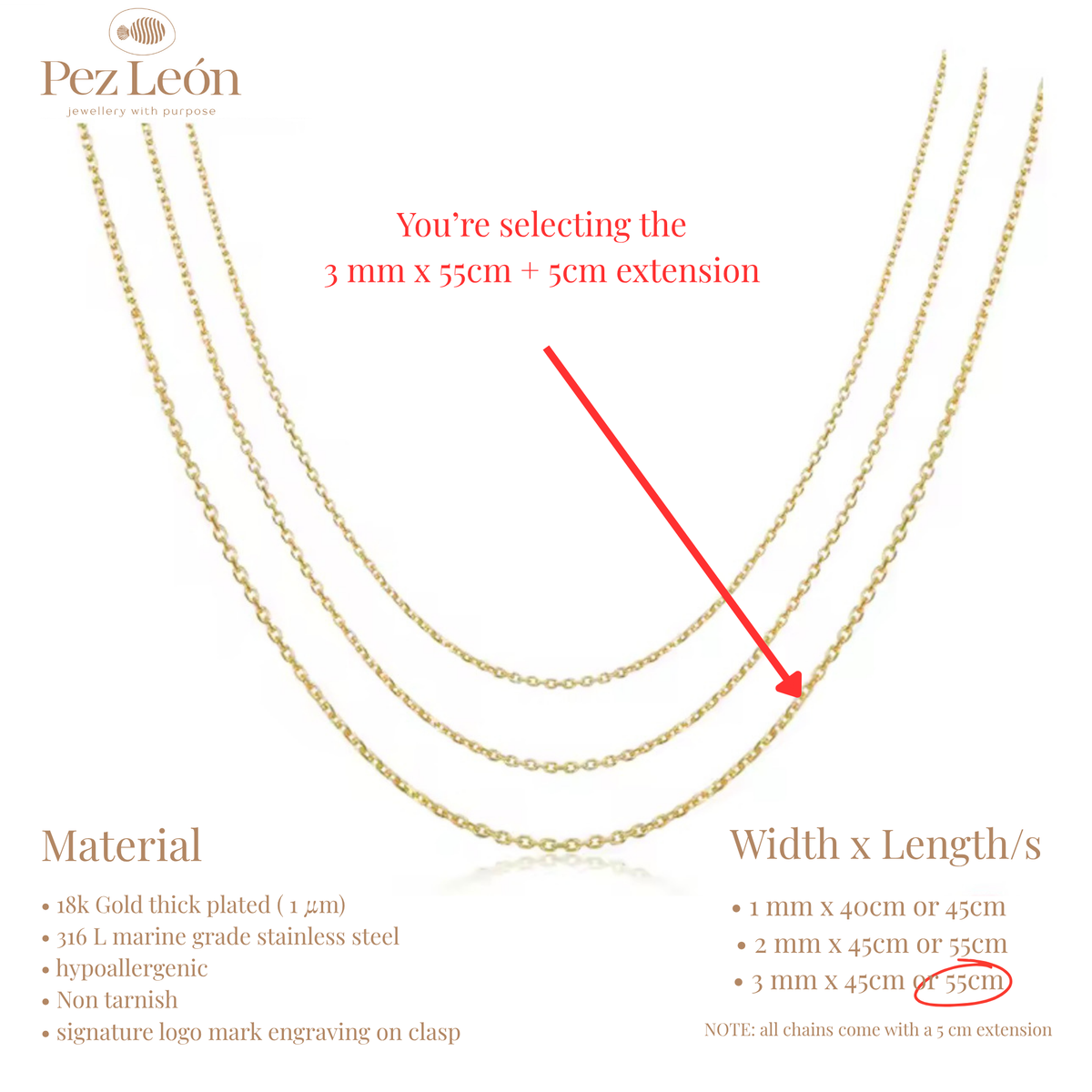 Signature Anchor Cable Chain - Gold / 3mm / 55cm