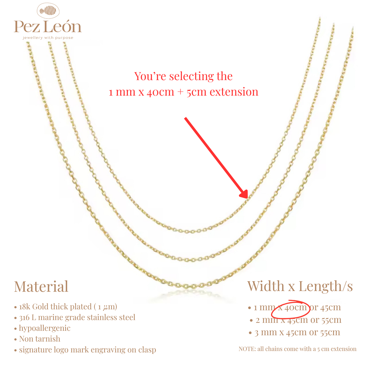 Signature Anchor Cable Chain - Gold / 1mm / 40cm