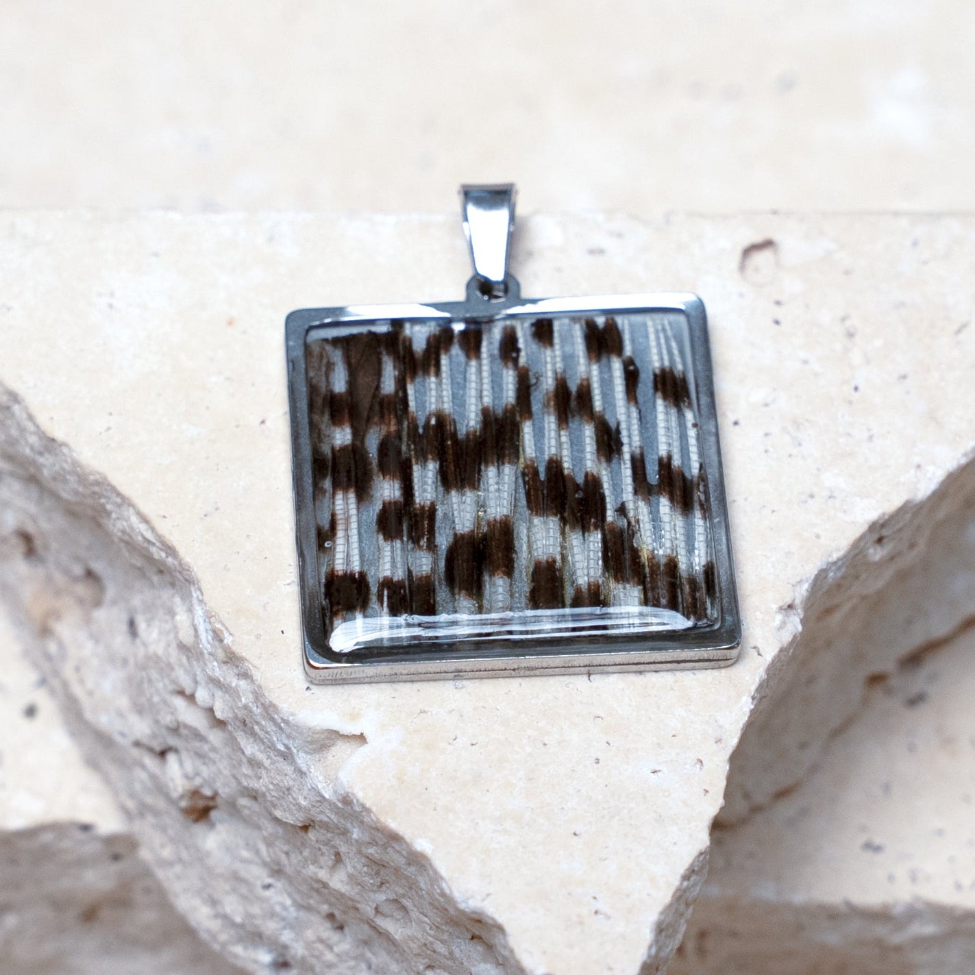 Impact Pendant — Stainless Steel Square, 28mm