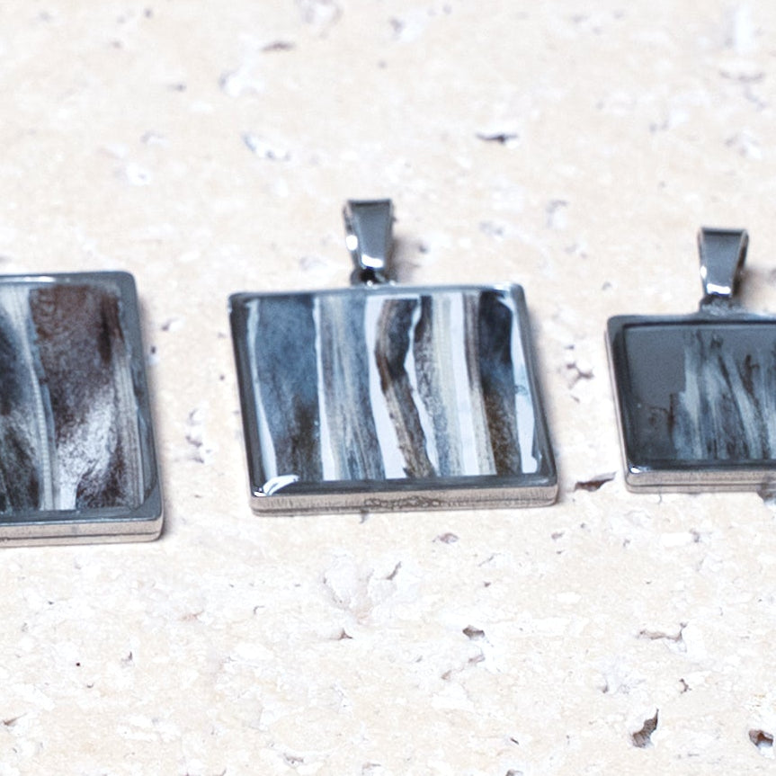 Composition Pendant — Stainless Steel Square, 23mm
