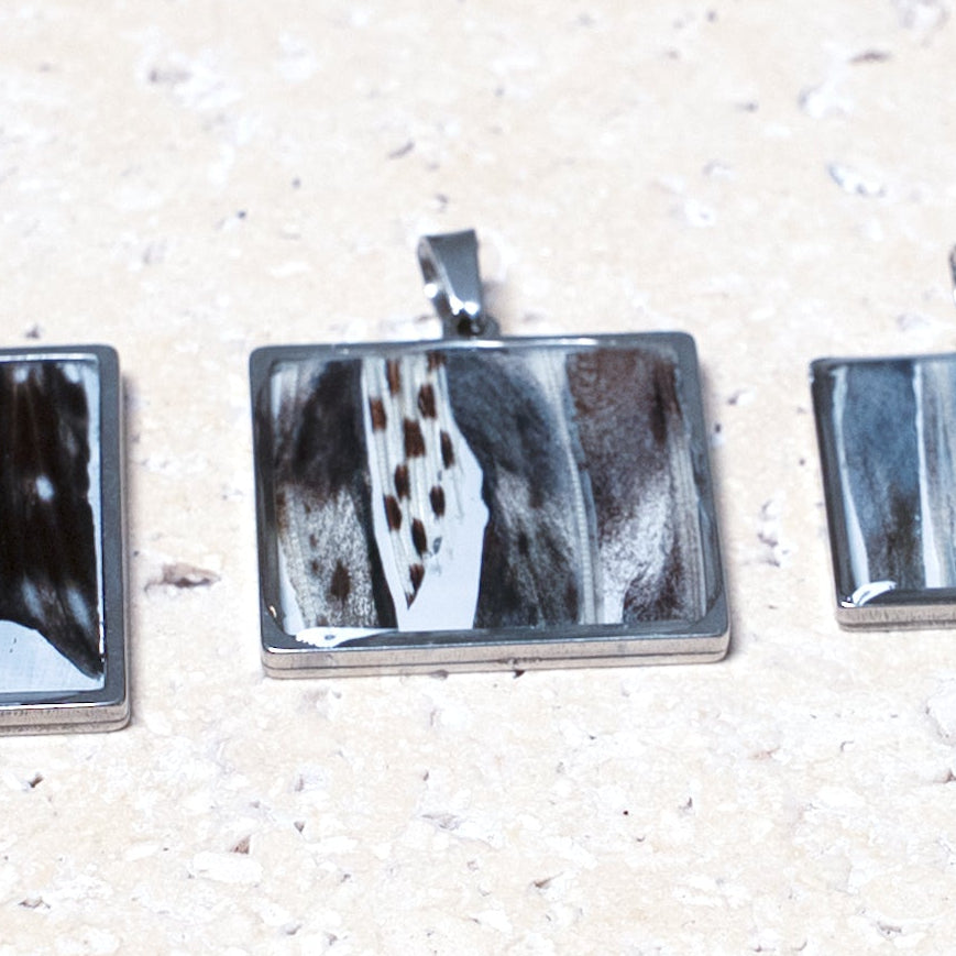 Composition Pendant — Stainless Steel Square, 28mm
