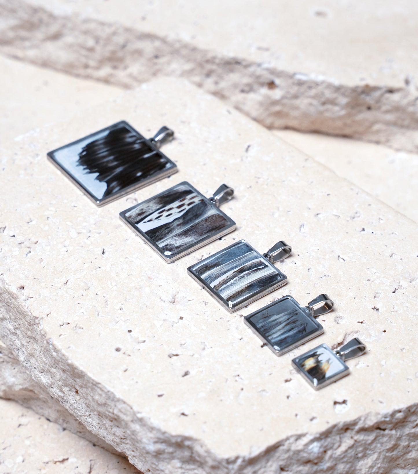 Composition Pendant — Stainless Steel Square, 13mm